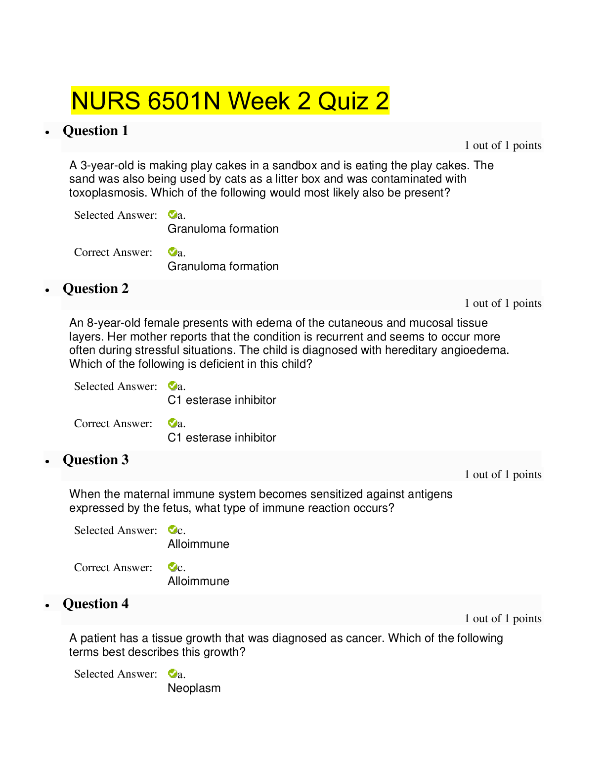 Preview image of NURS 6501N Week 2 Quiz 2 document